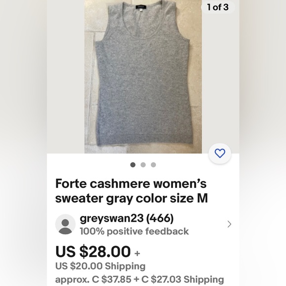 Forte Cashmere shell, tank crew top, sleeveless! Size Large - Picture 11 of 13